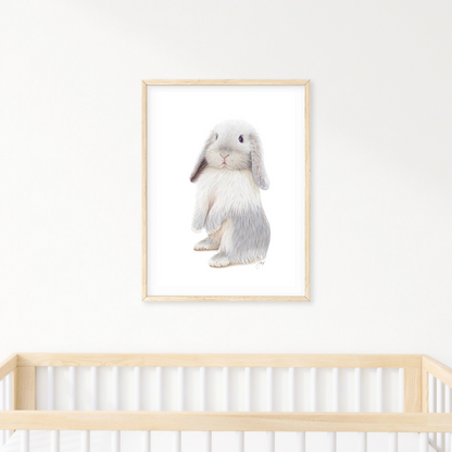Framed print of Chester above a wooden cot